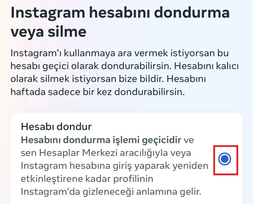 instagram hesap dondurma