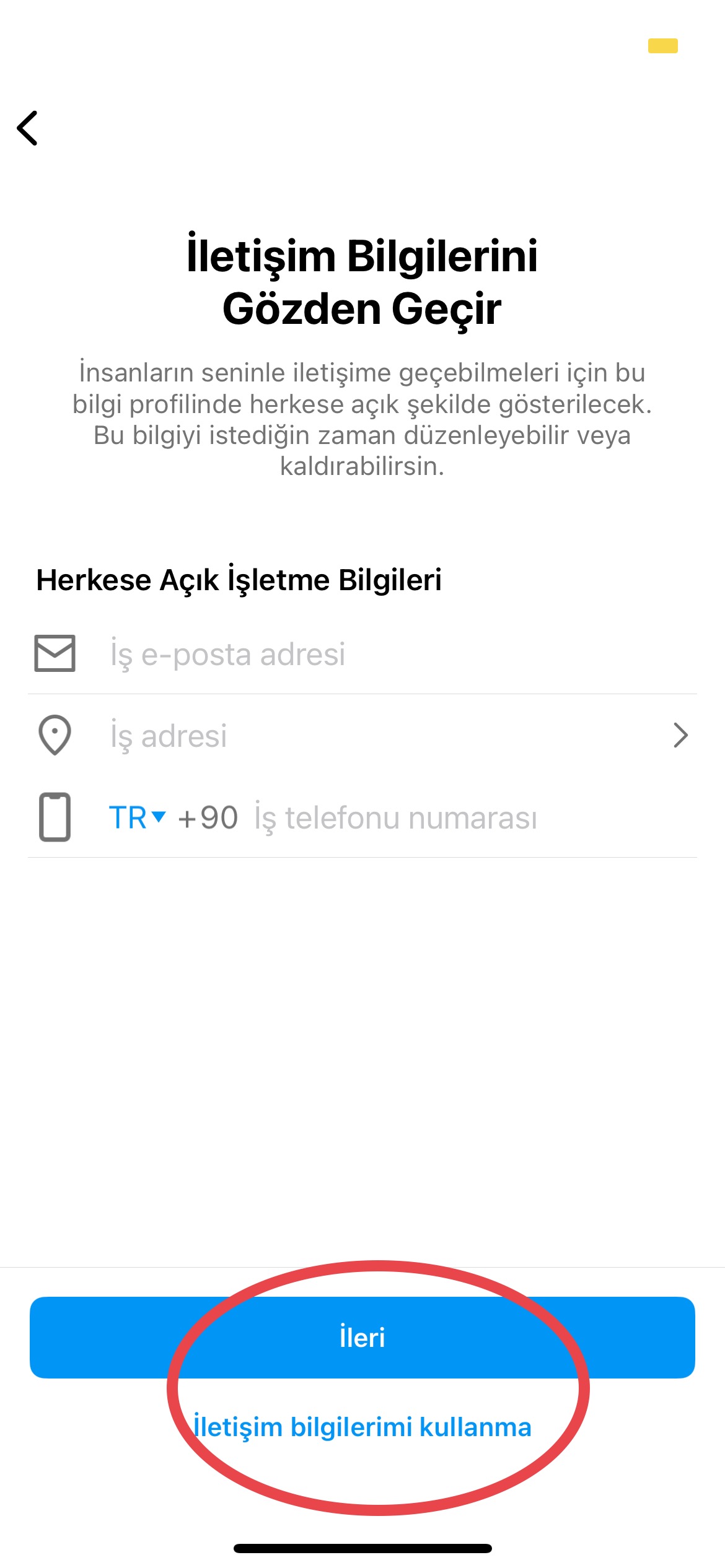instagram iletişim bilgileri