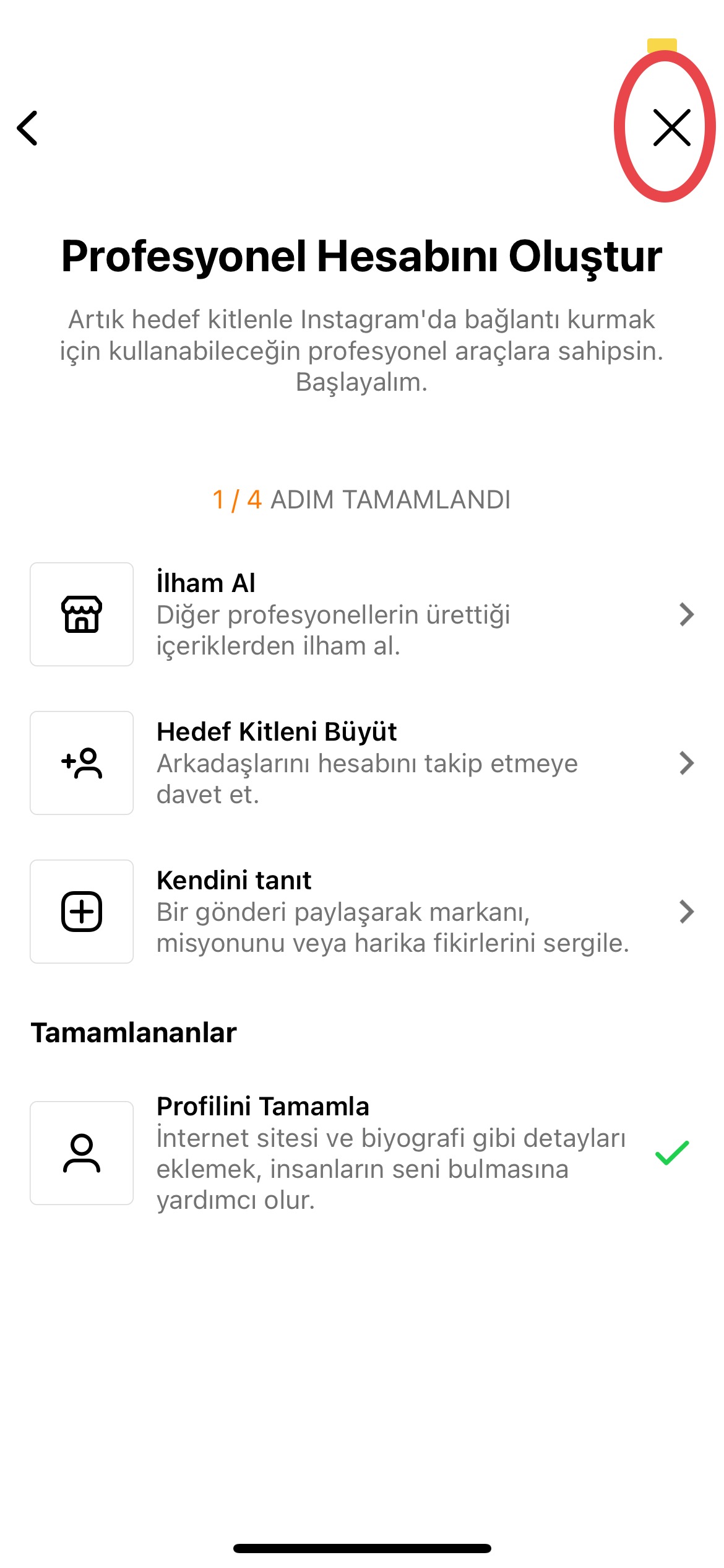 instagram işletme hesabı bilgileri tamamlama