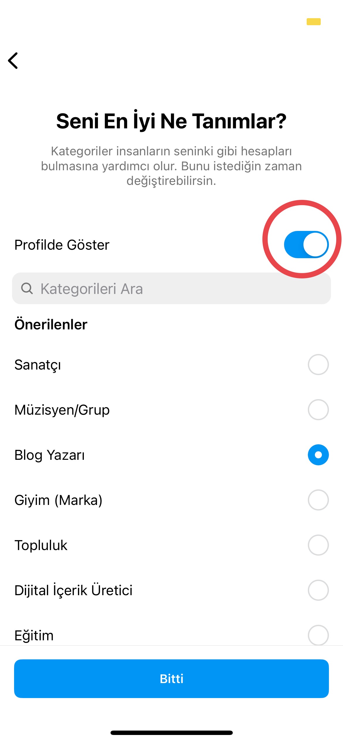 instagram profesyonel hesap için tanıtım bölümü