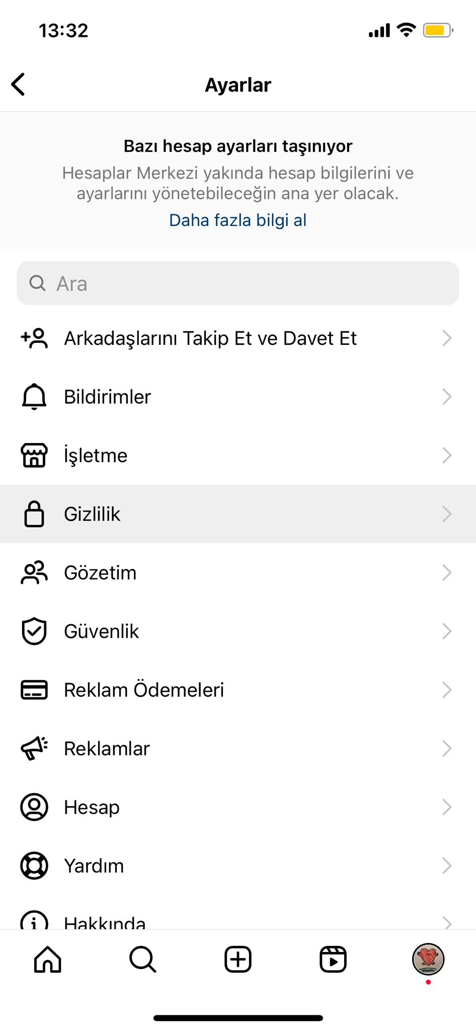 instagram gizlilik sayfası