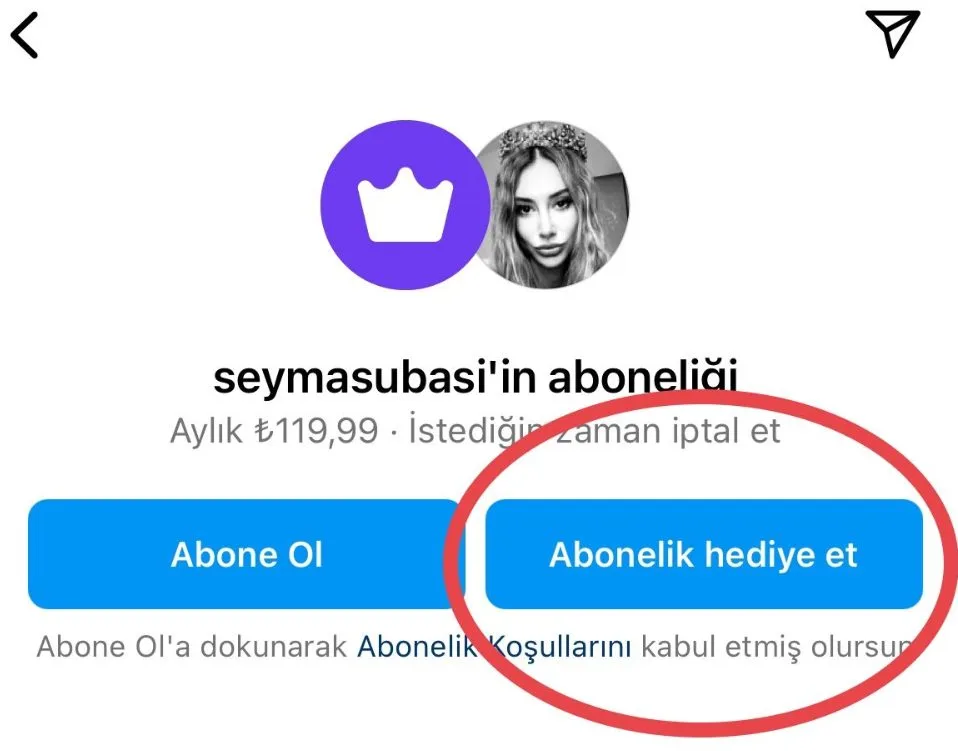 Instagram Abonelik Hediye Et Butonu