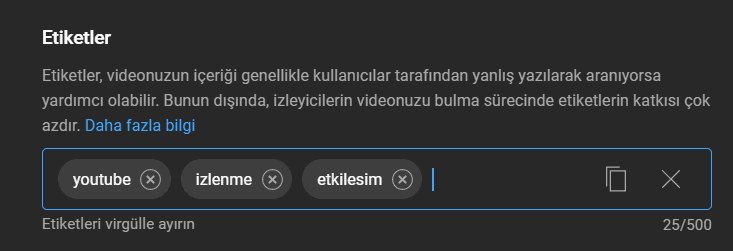 YouTube video etiketleri ve <a href=