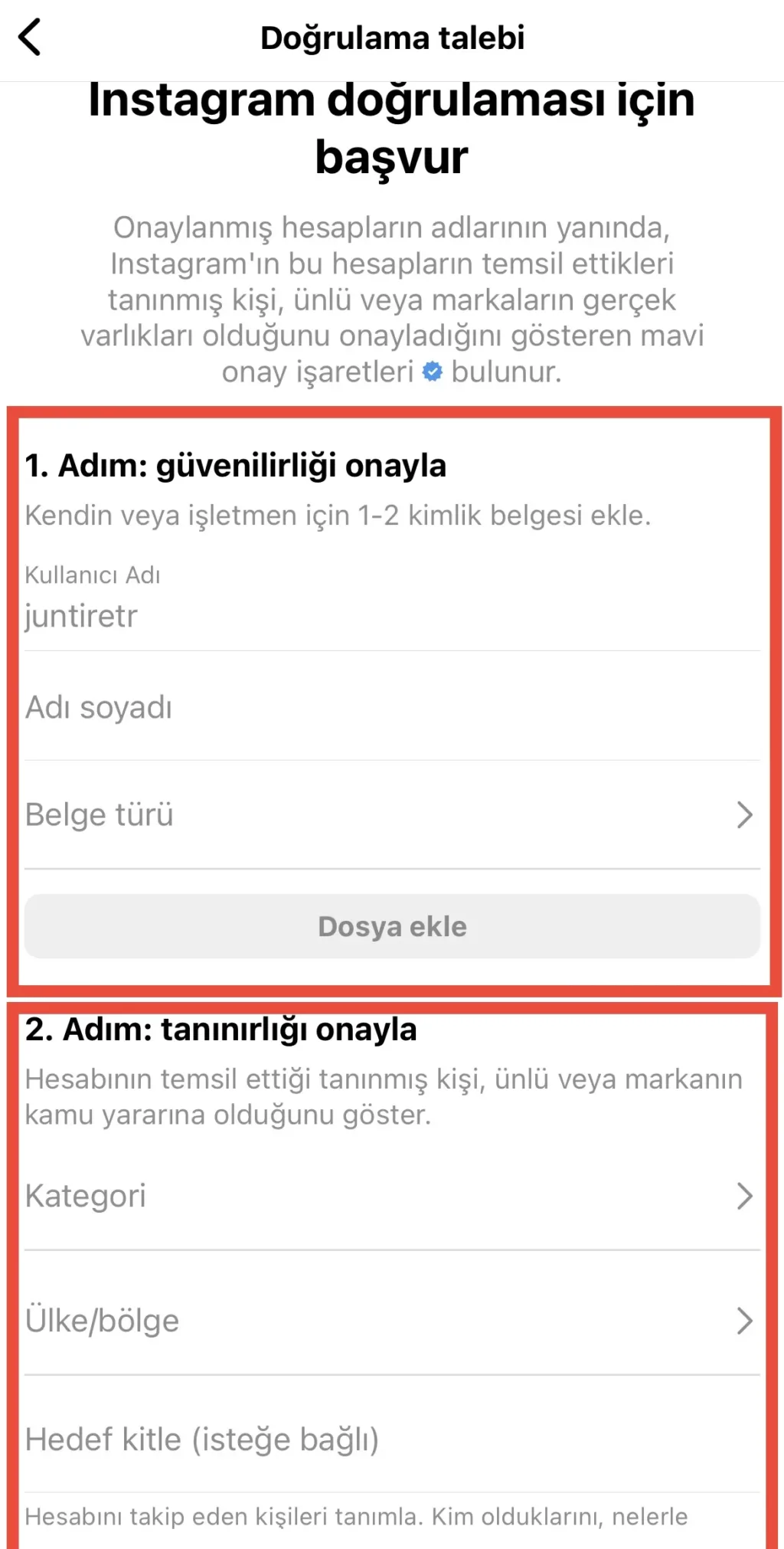 Instagram ücretsiz mavi tik hesap doğrulama adımları 4