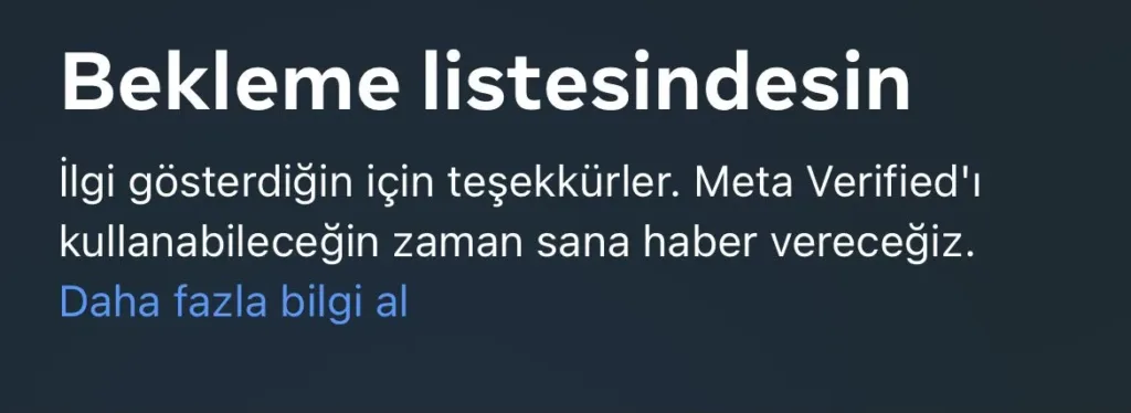 Bekleme listesinde olduğunu gösteren ekran
