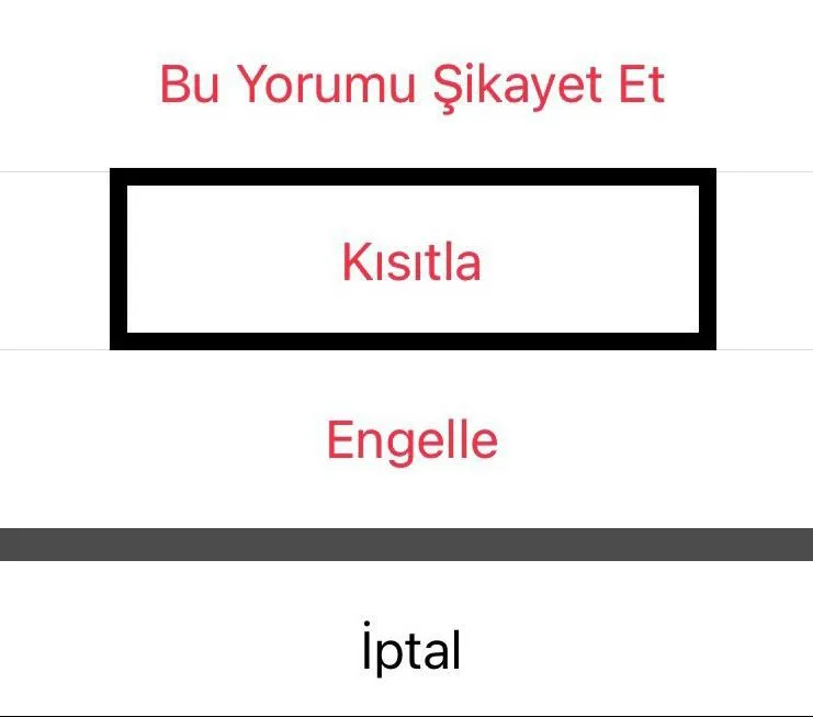 Yorum menüsünde kısıtlama seçeneği