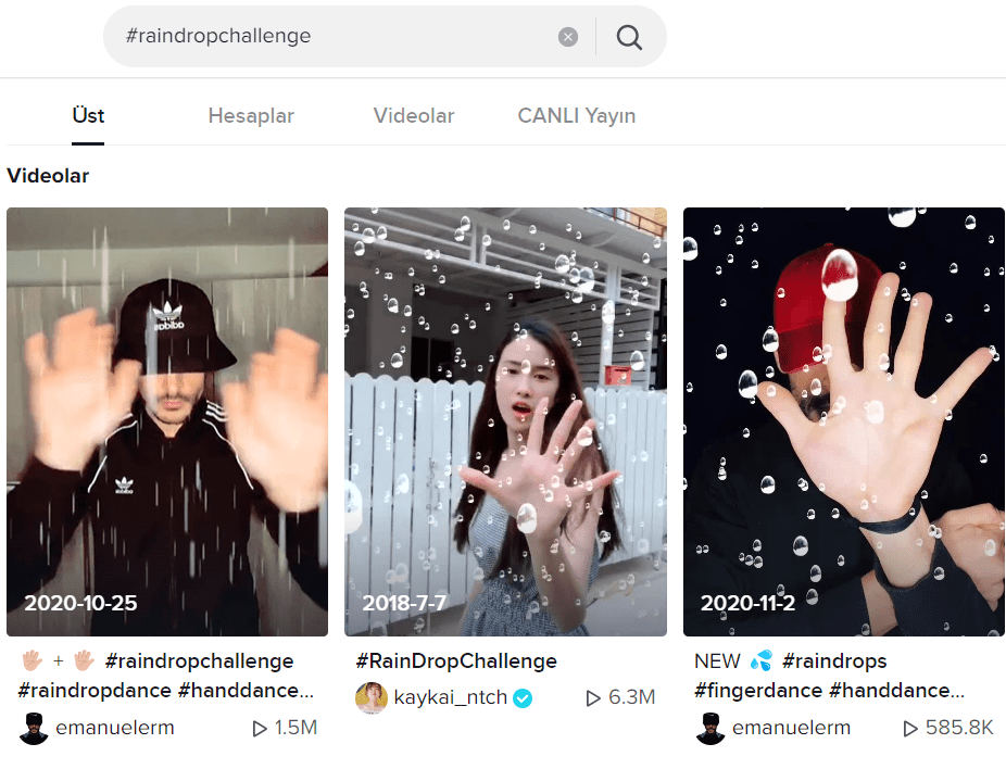 Bu, TikTok'taki #raindropchallenge'ı gösteren bir resimdir.