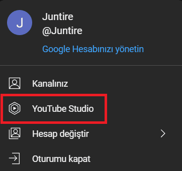 YouTube stüdyo kanal ayarları menüsü