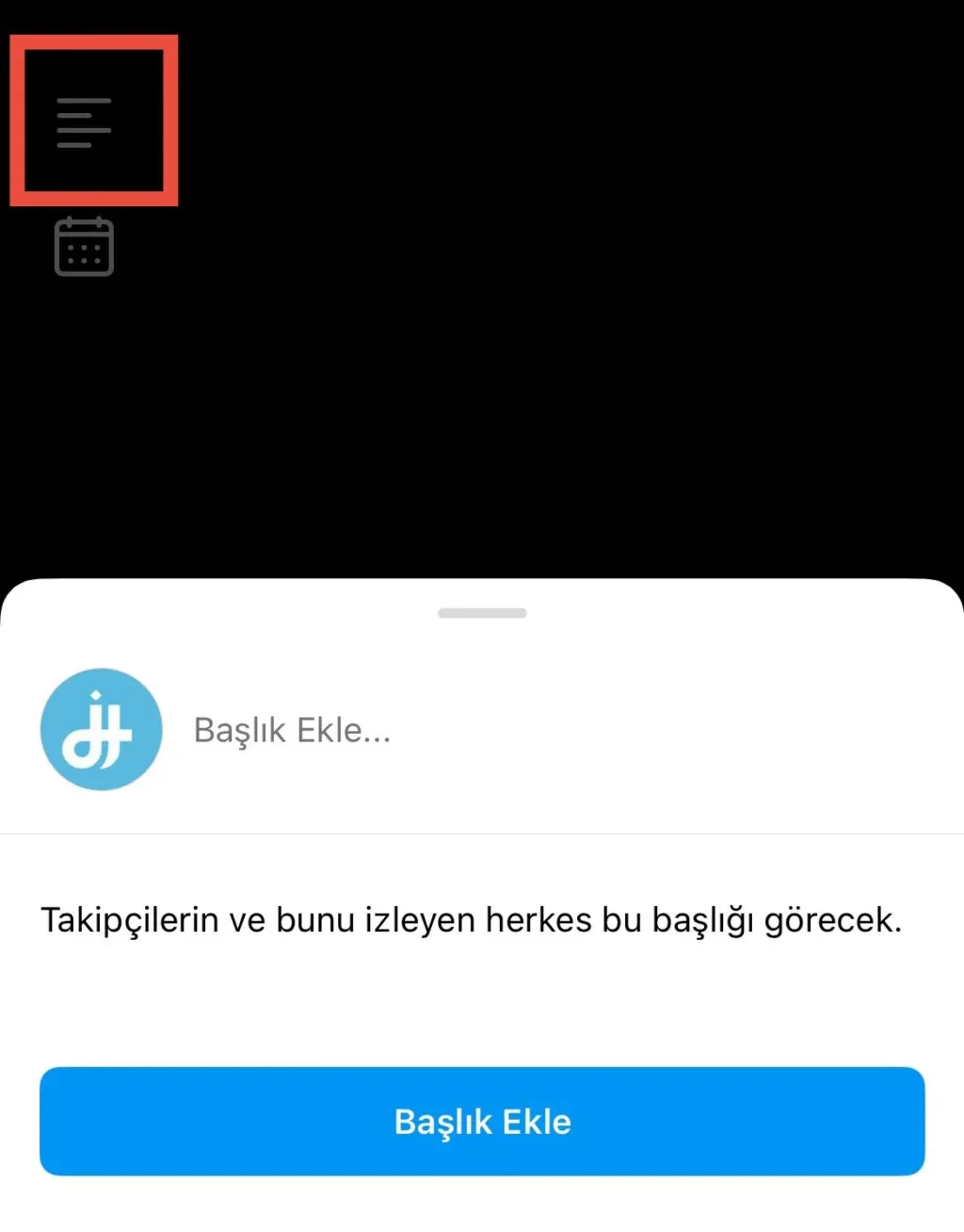 Instagram canlı yayın başlık ekleme ekranı