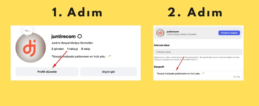 Instagram bilgisayardan (masaüstü) profil düzenleme ekranı