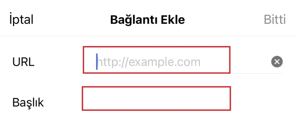 Instagram link URL ve başlık girme