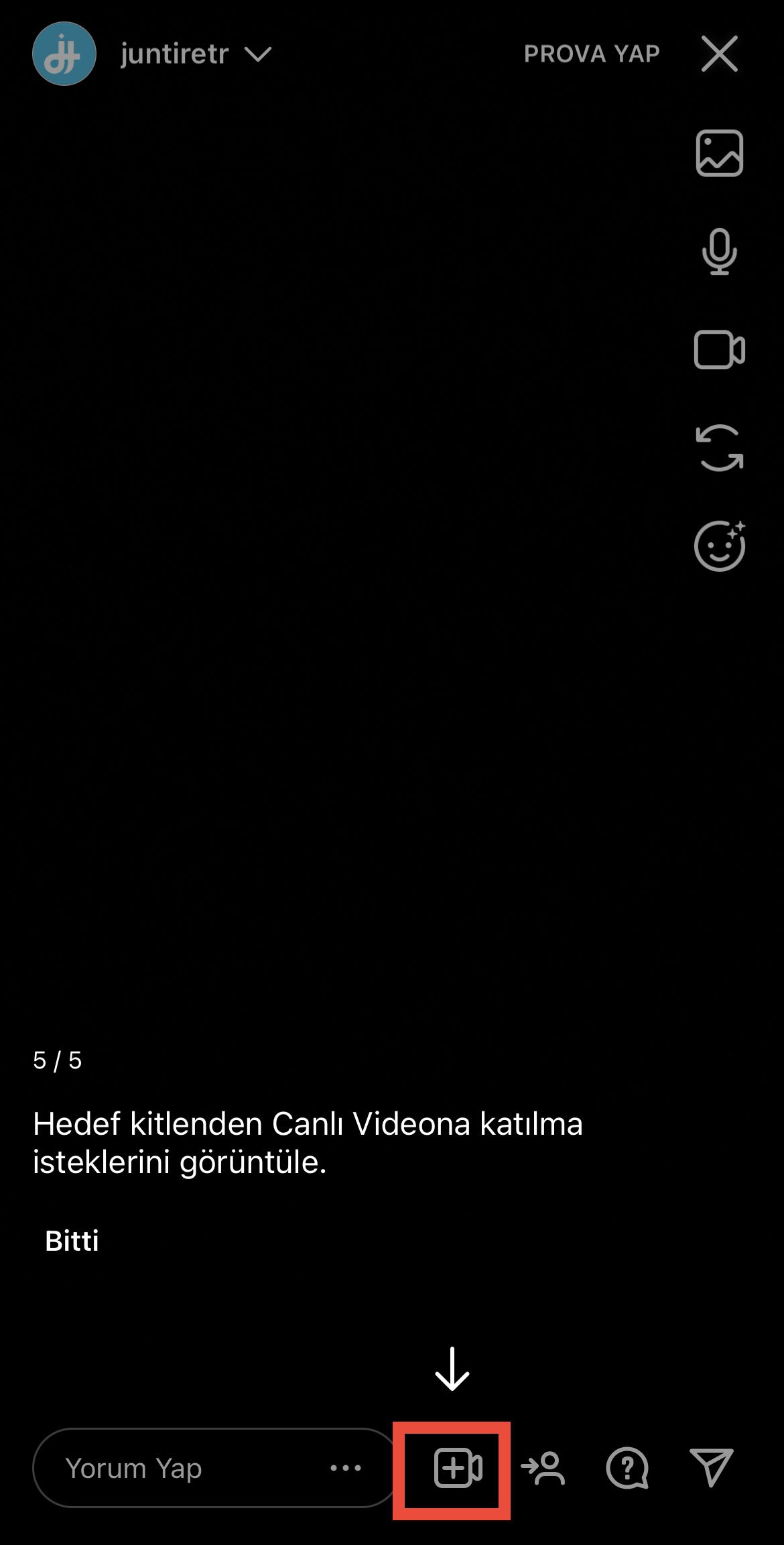 Canlı yayına konuk davet etme ekranı