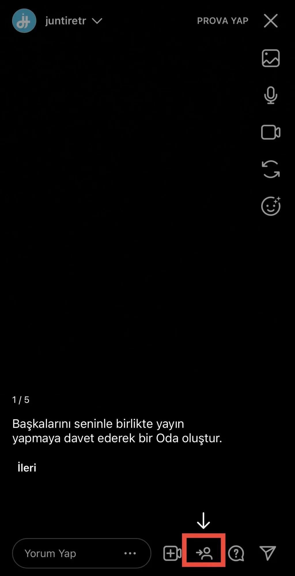 Canlı yayın istek gönderme ekranı