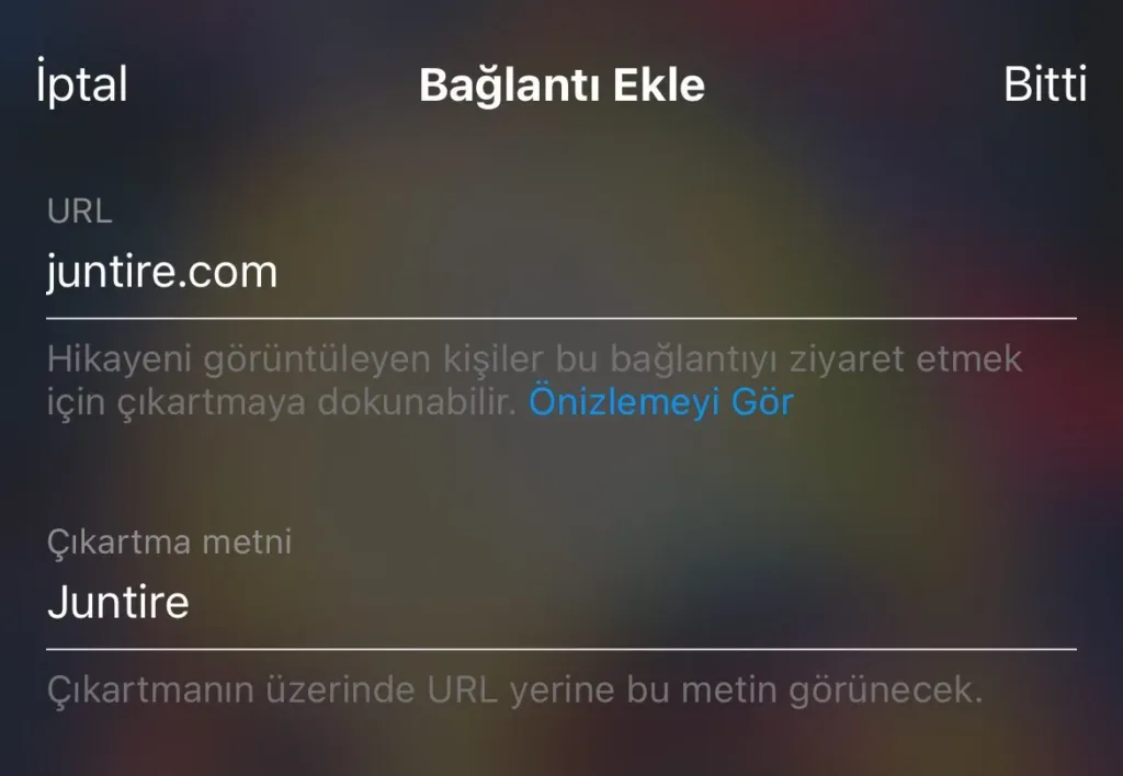 Instagram hikayeye URL girme ve çıkartma metni ekleme