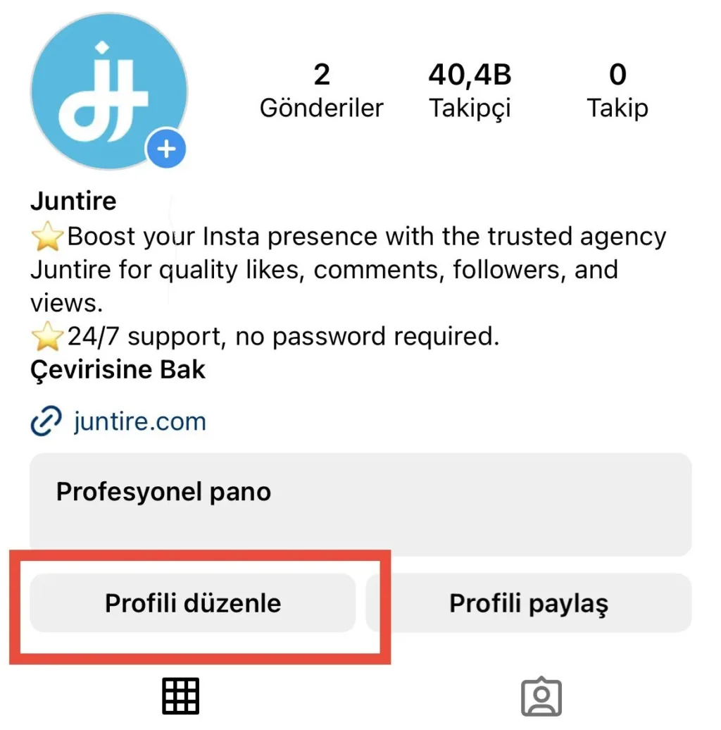 Instagram profili düzenle butonu