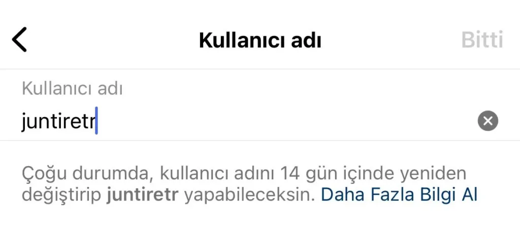 Instagram yeni kullanıcı adı girme ve onaylama ekranı