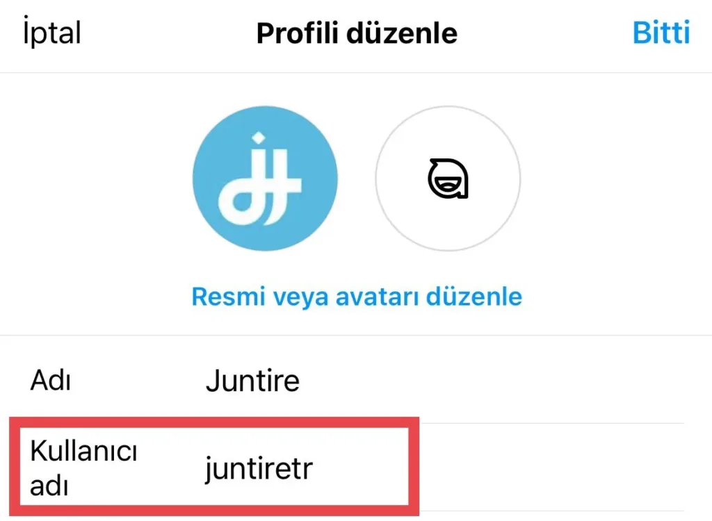 Instagram profil düzenle menüsünde kullanıcı adı alanı