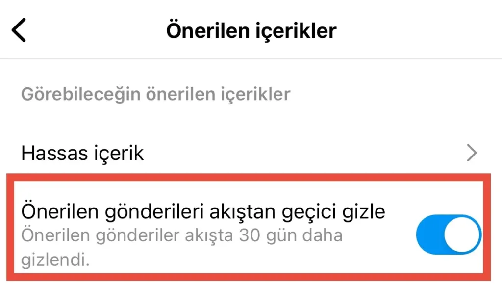 instagram önerilen içerikleri 30 gün sessize alma
