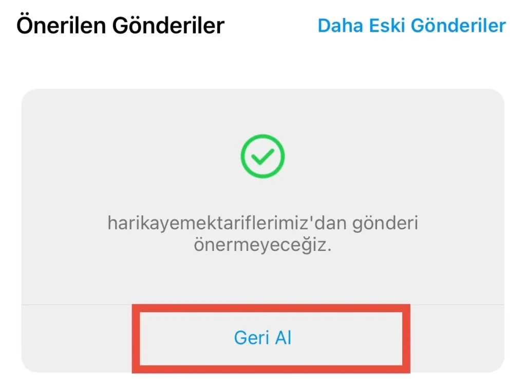 instagram önerilen içerikler için neden belirtme