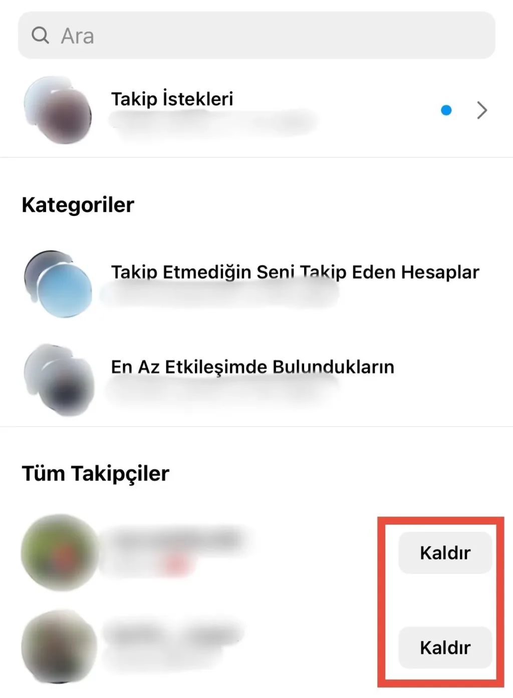 Instagram takipçi çıkar butonu