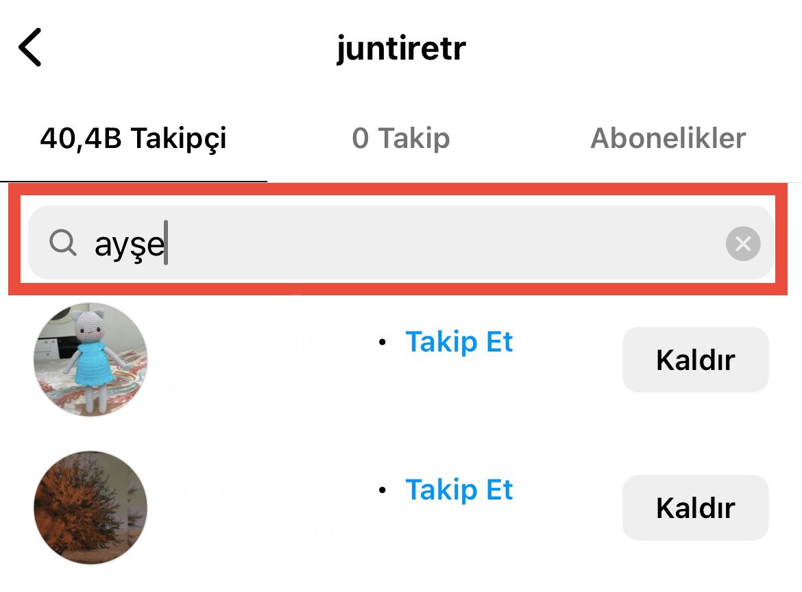 Takipçi listesinde arama yapma