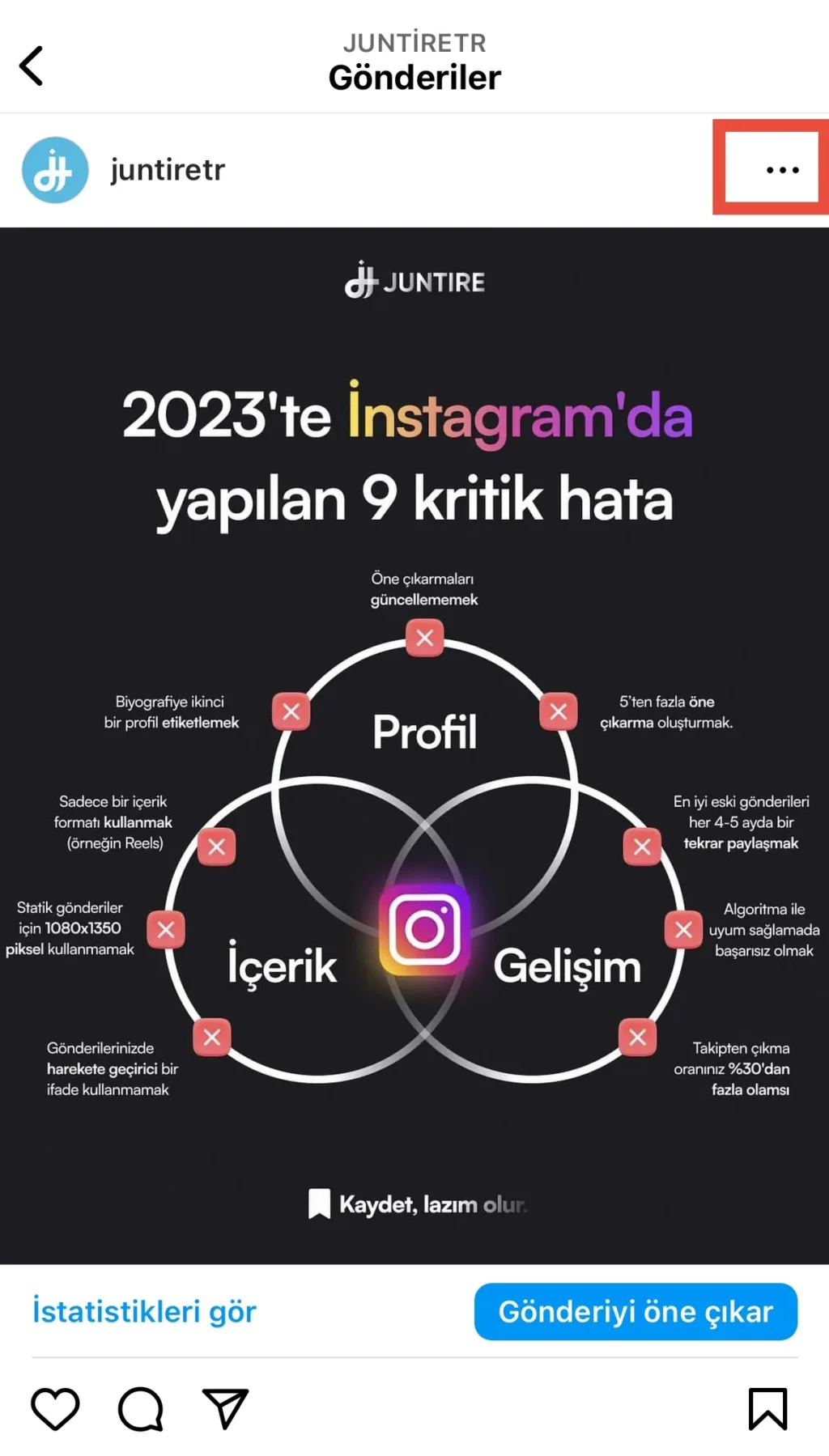 instagram içerik yorumları nasıl kapatılır? Üç nokta