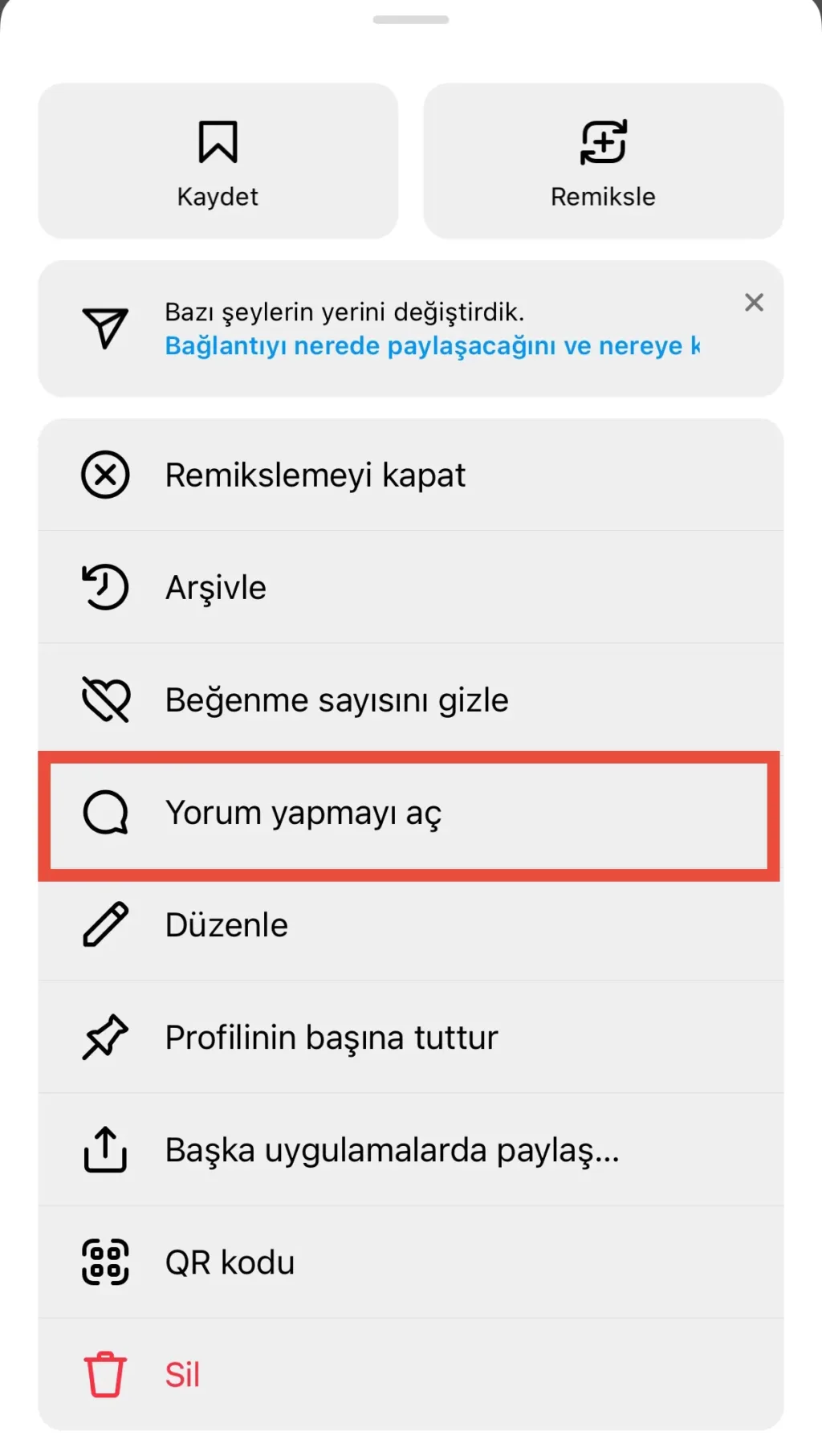instagram içerik yorumları nasıl açılır?