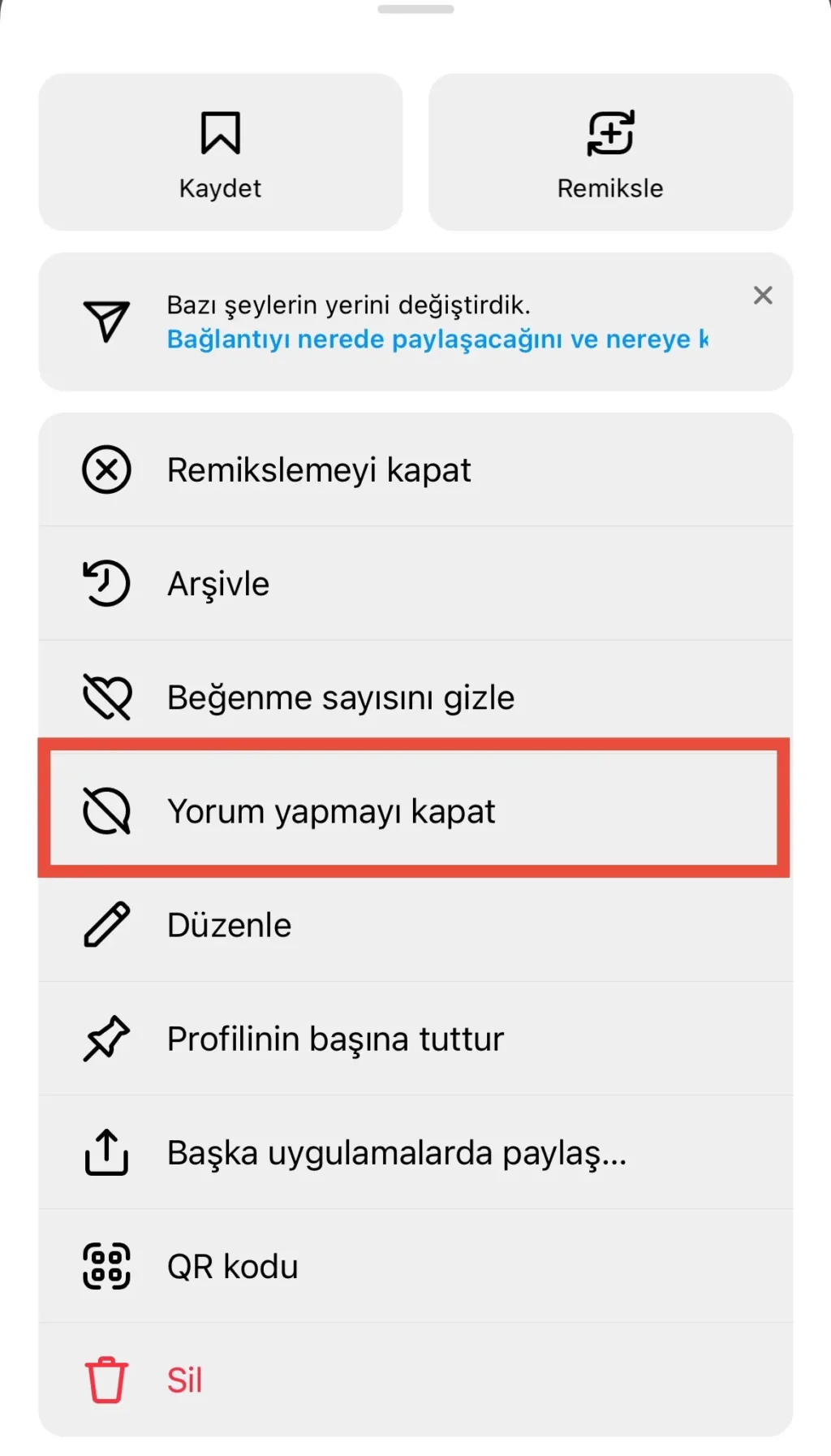 instagram içerik yorumları nasıl kapatılır? Kapat seçeneği