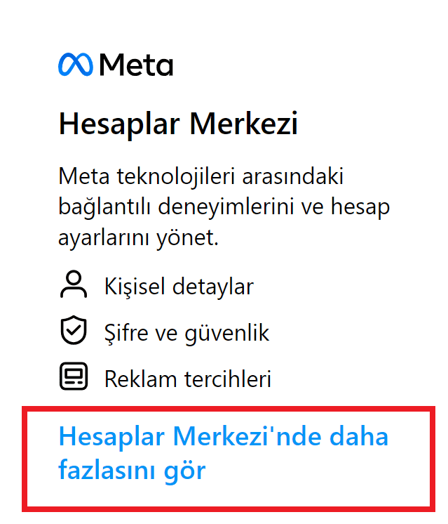 Instagram Hesaplar Merkezi'ne yönlendirme
