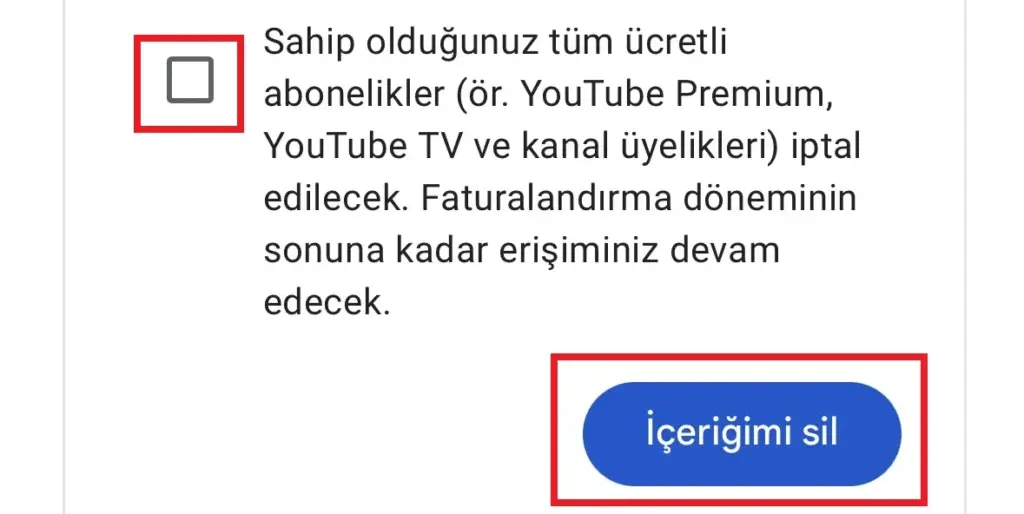 youtube hesap silme telefonda