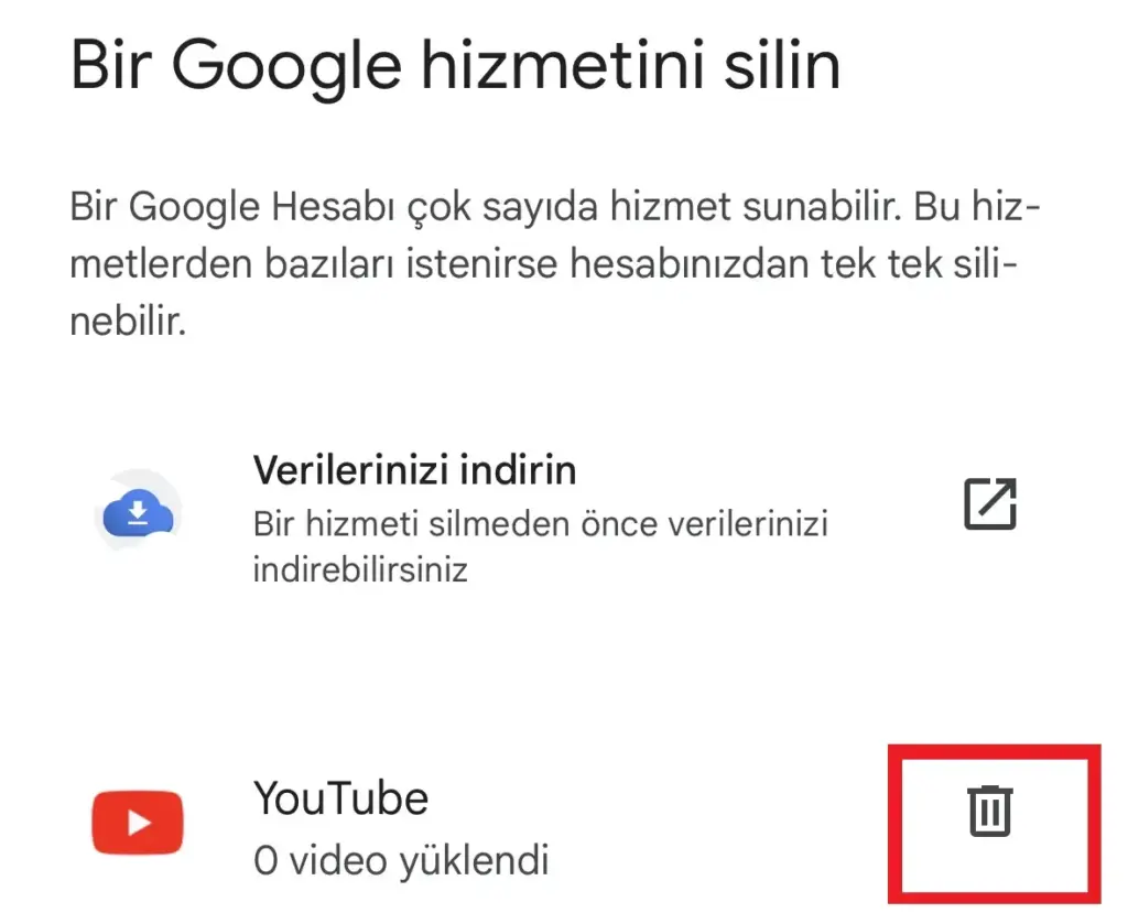 youtube hesap silme telefonda