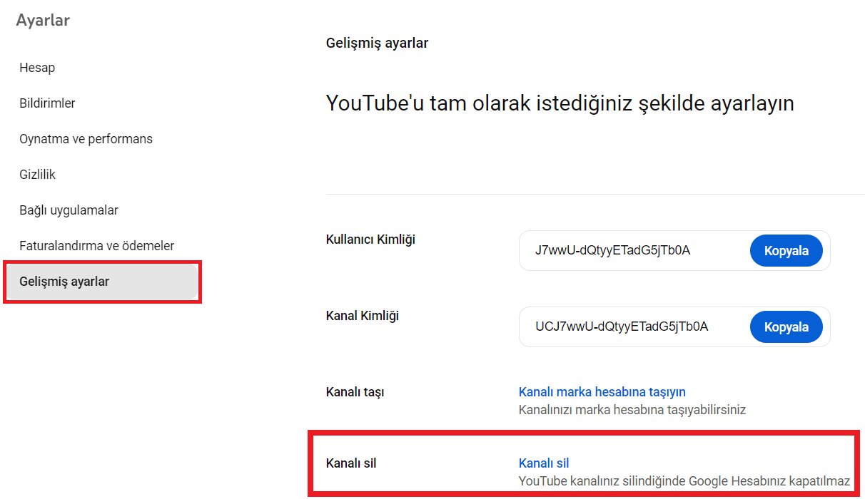 youtube kanalı silmek bilgisayardan