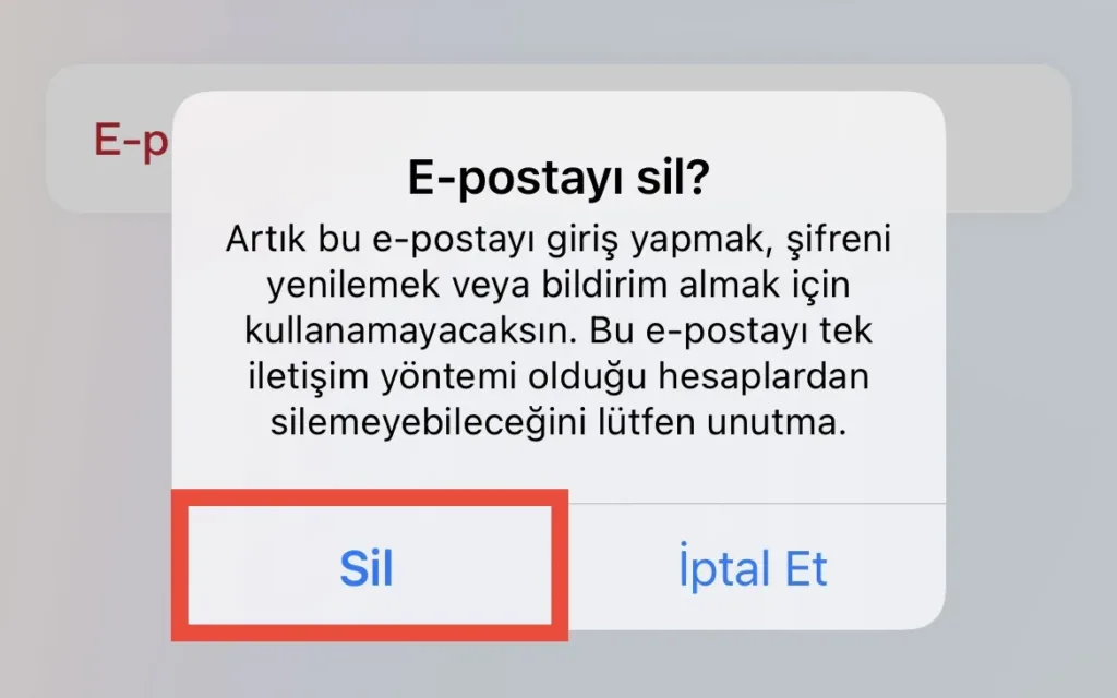 E-posta silme onayı
