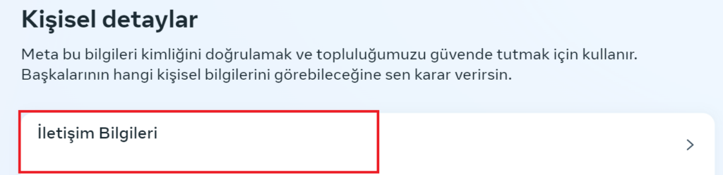 İletişim bilgileri menüsü masaüstü