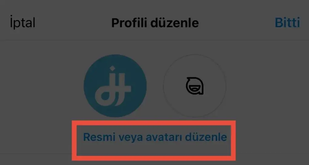 Resmi veya avatarı düzenle seçeneği