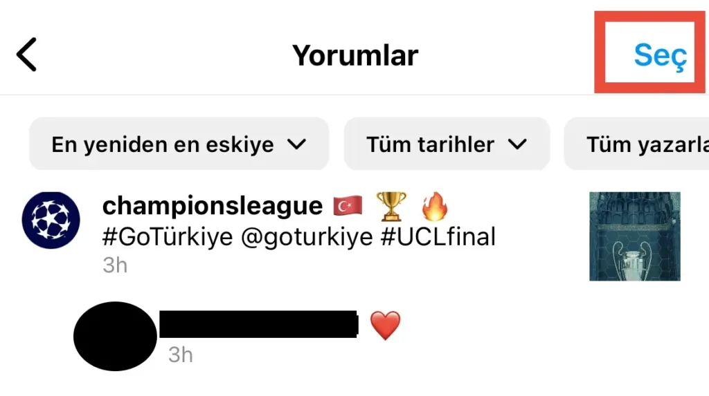 instagram yorumlar toplu nasıl silinir, seçim