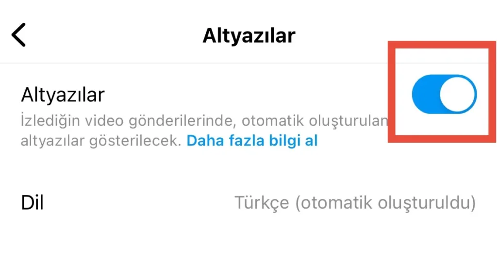 Instagram altyazıları açma butonu