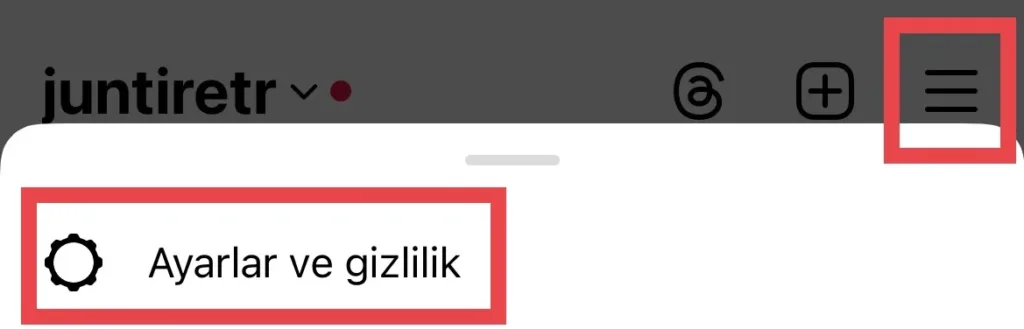 Instagram ayarlar ve gizlilik menüsü