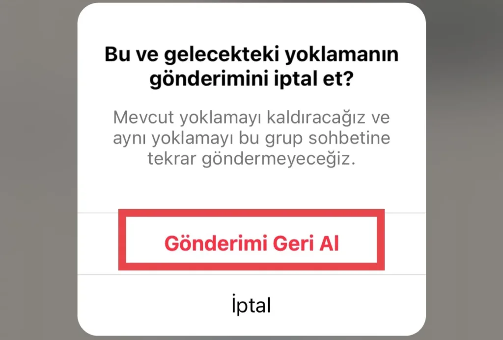 Instagram yoklama iptal etme onayı