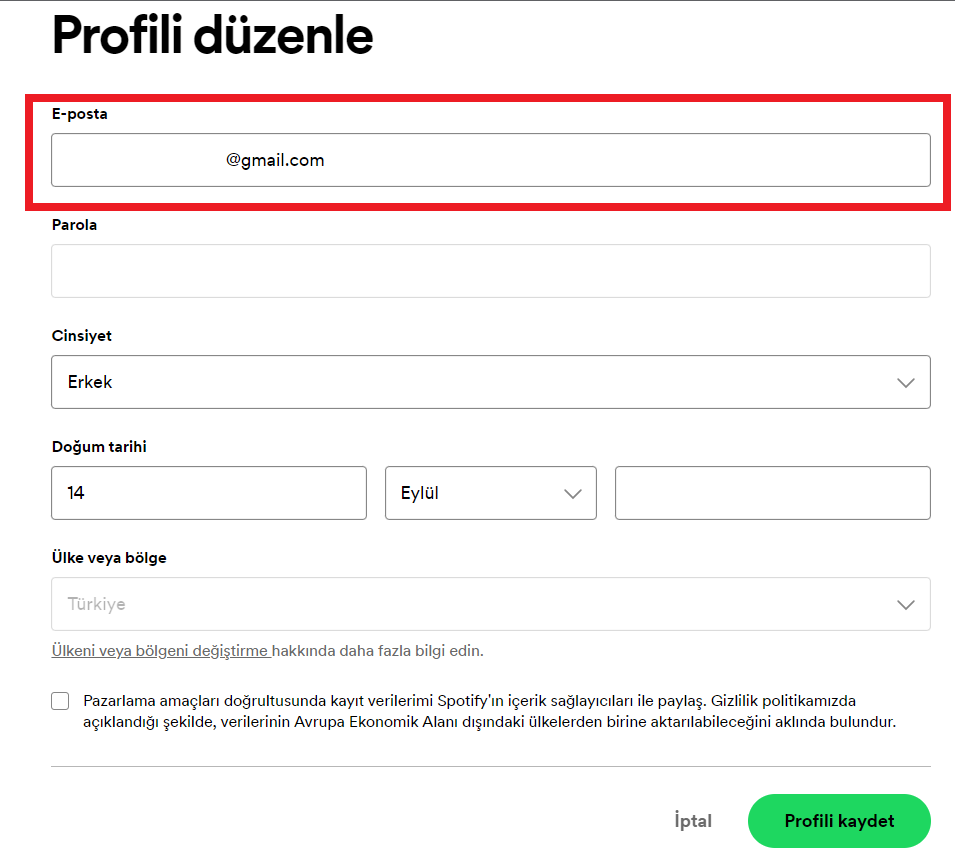 spotify e mail adresi nasıl değiştirilir