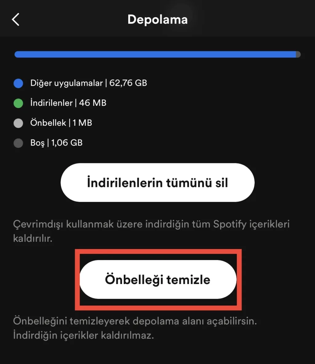 spotify cache temizle