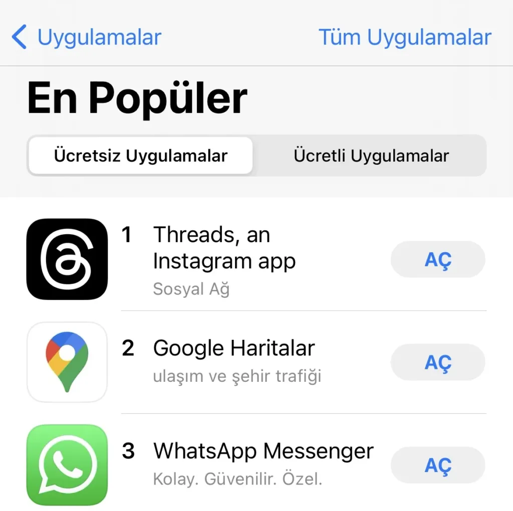 threads app storeda birinci sırada