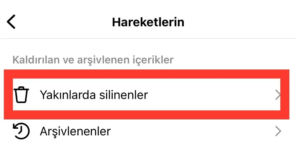 Instagram yakınlarda silinenler menüsü