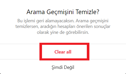 instagram arama geçmişi temizle