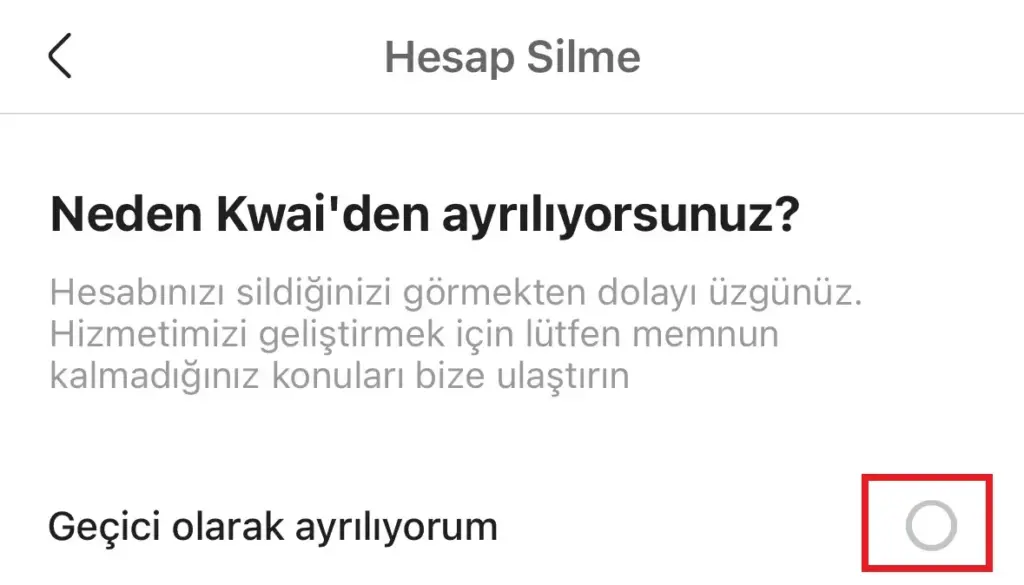 kwai hesap silme