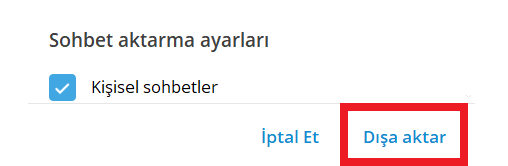 telegram sohbet verileri dışa aktar