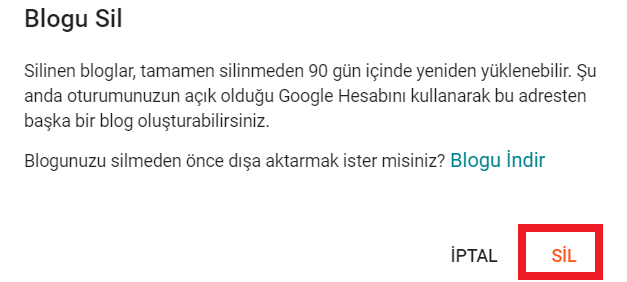 blogger hesap silme