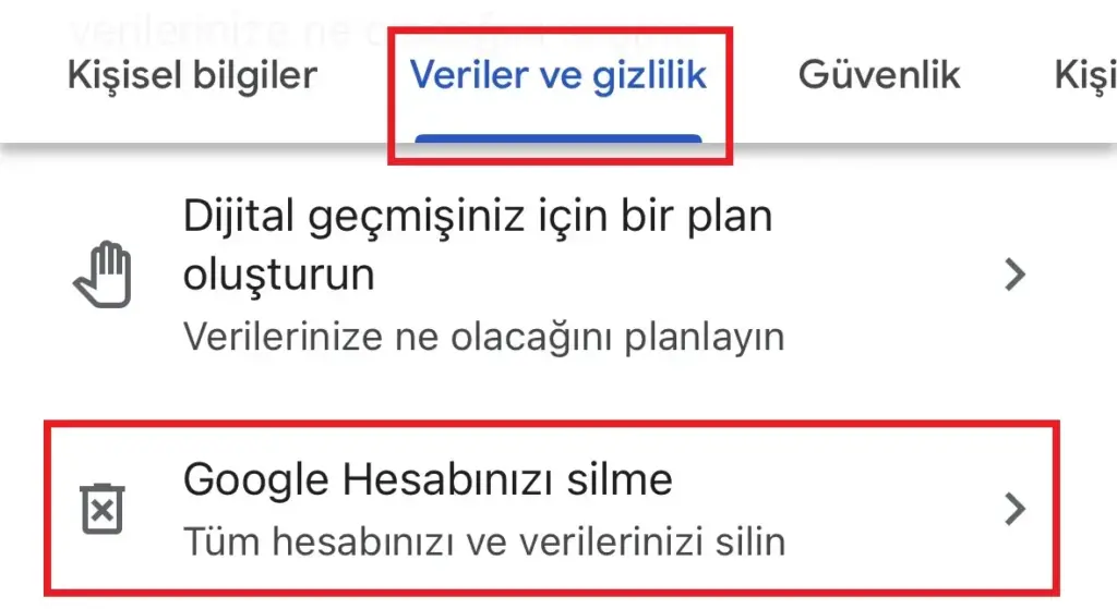 google hesap silme