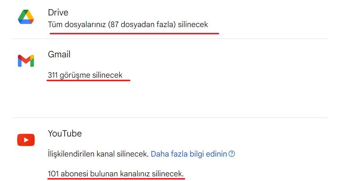 google hesap silme