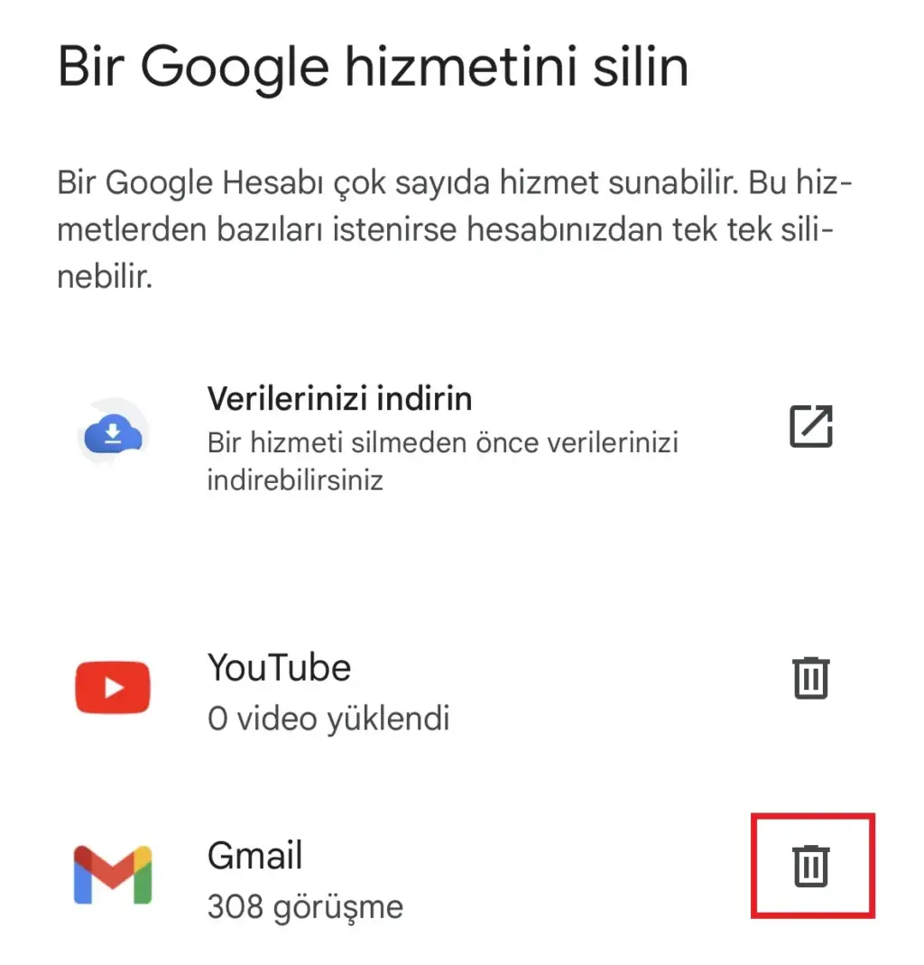 gmail hesap silme